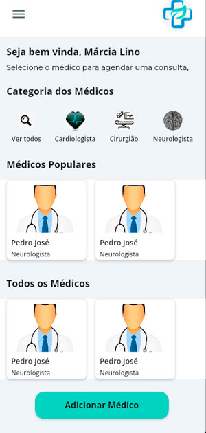 App Agendamentos FlutterFlow - Página Lista Médicos